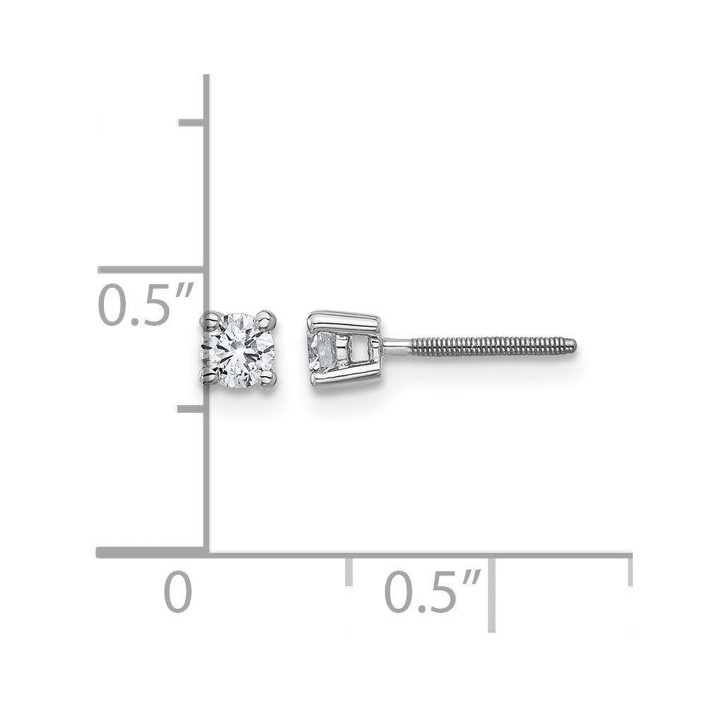 14k White Gold 1/4 Ct. Certified Lab Grown Diamond VS/SI+ G+ Round Four Prong Screwback Stud Post Earrings