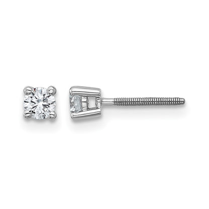 14k White Gold 1/4 Ct. Certified Lab Grown Diamond VS/SI+ G+ Round Four Prong Screwback Stud Post Earrings