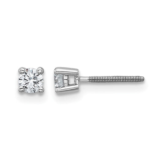 14k White Gold 1/4 Ct. Certified Lab Grown Diamond VS/SI+ G+ Round Four Prong Screwback Stud Post Earrings