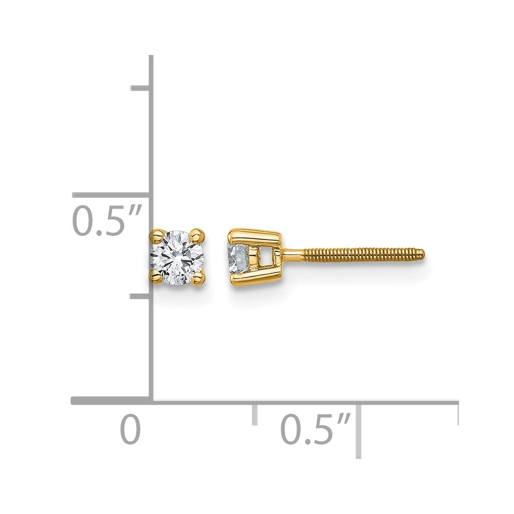 14k Yellow Gold 1/4 ctw Certified Lab Grown Diamond VS/SI+ G+ Round 4 Prong Heavy Wt. Screwback Stud Earrings