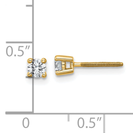14K Yellow Gold 1/4 Ctw Lab Grown Diamond Vs+ F+ Round 4 Prong Heavy Wt. Screwback Stud Earrings