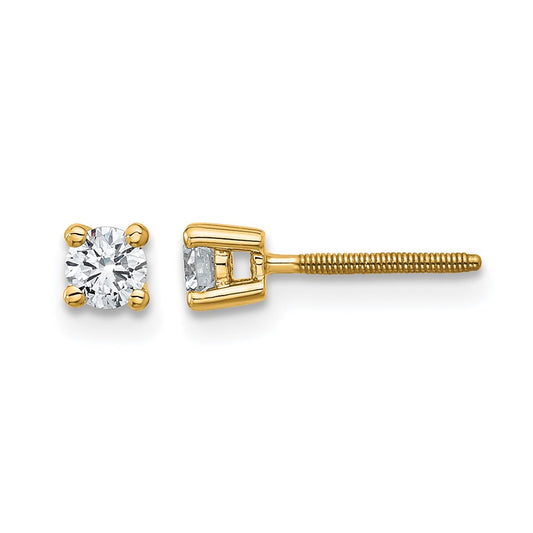 14k Yellow Gold 1/4 Ct. Lab Grown Diamond VS/SI+ G+ Round Four Prong Screwback Stud Post Earrings