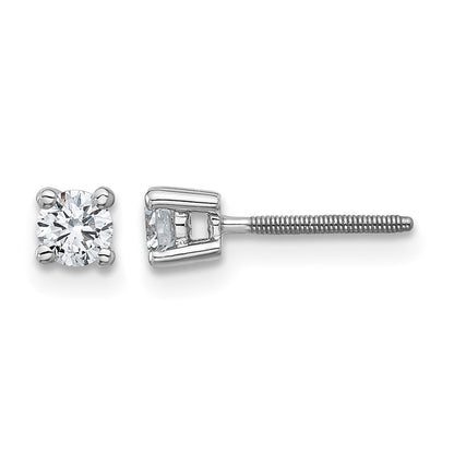 14K White Gold 1/3 Ctw Lab Grown Diamond Vs+ F+ Round 4 Prong Heavy Wt. Screwback Stud Earrings