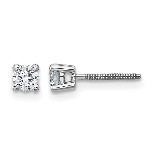 14K White Gold 1/3 Ctw Lab Grown Diamond Vs+ F+ Round 4 Prong Heavy Wt. Screwback Stud Earrings