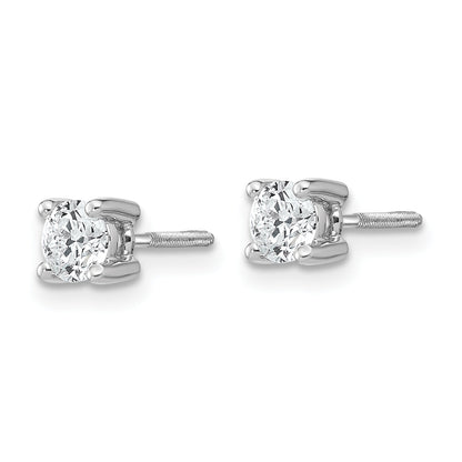 14K White Gold 1/2 Ctw Certified Lab Grown Diamond Vs+ F+ Round 4 Prong Heavy Wt. Screwback Stud Earrings