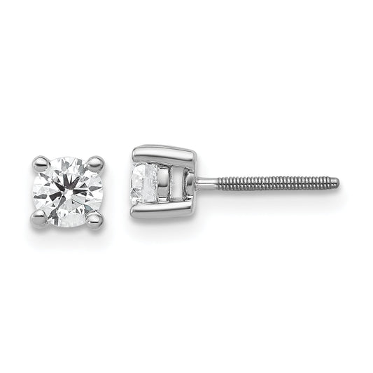 14K White Gold 1/2 Ctw Certified Lab Grown Diamond Vs+ F+ Round 4 Prong Heavy Wt. Screwback Stud Earrings