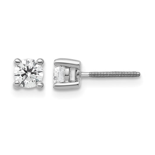 14K White Gold 1/2 Ctw Certified Lab Grown Diamond Vs+ F+ Round 4 Prong Heavy Wt. Screwback Stud Earrings