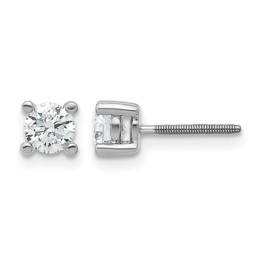 14k White Gold 2/3 ct Lab Grown Diamond VS/SI+ G+ Round Four Prong Screwback Stud Post Earrings