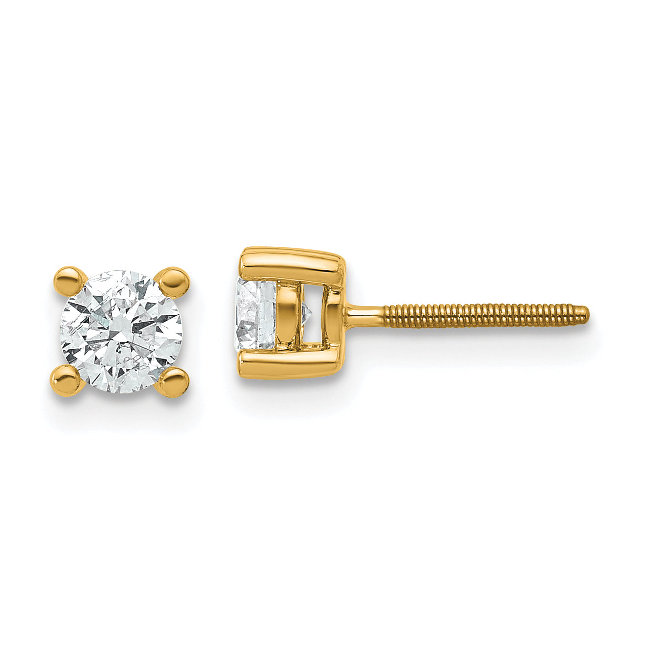 14K Yellow Gold 2/3 Ctw Certified Lab Grown Diamond Vs+ F+ Round 4 Prong Heavy Wt. Screwback Stud Earrings