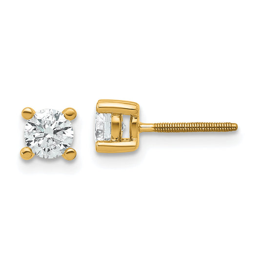 14K Yellow Gold 2/3 Ctw Certified Lab Grown Diamond Vs+ F+ Round 4 Prong Heavy Wt. Screwback Stud Earrings