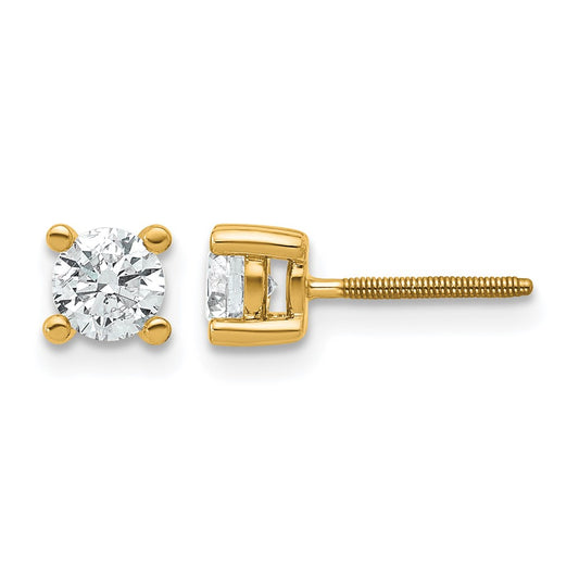 14K Yellow Gold 2/3 Ctw Lab Grown Diamond Vs+ F+ Round 4 Prong Heavy Wt. Screwback Stud Earrings