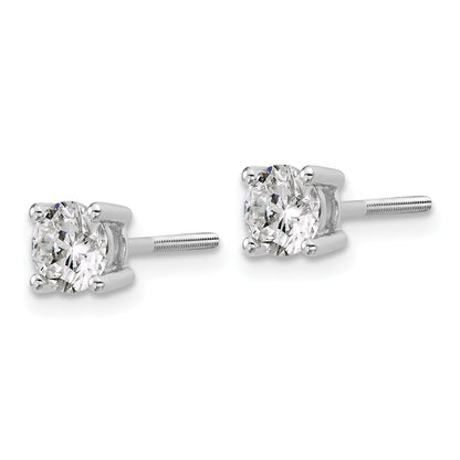 14K White Gold 1 Ctw Lab Grown Diamond Vs+ F+ Round 4 Prong Heavy Wt. Screwback Stud Earrings