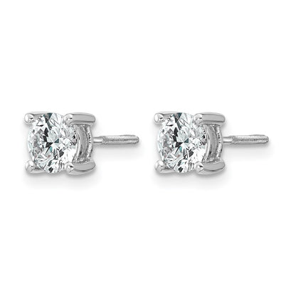 14k White Gold 1 Ct. Lab Grown Diamond VS/SI+ G+ Round Four Prong Screwback Stud Post Earrings