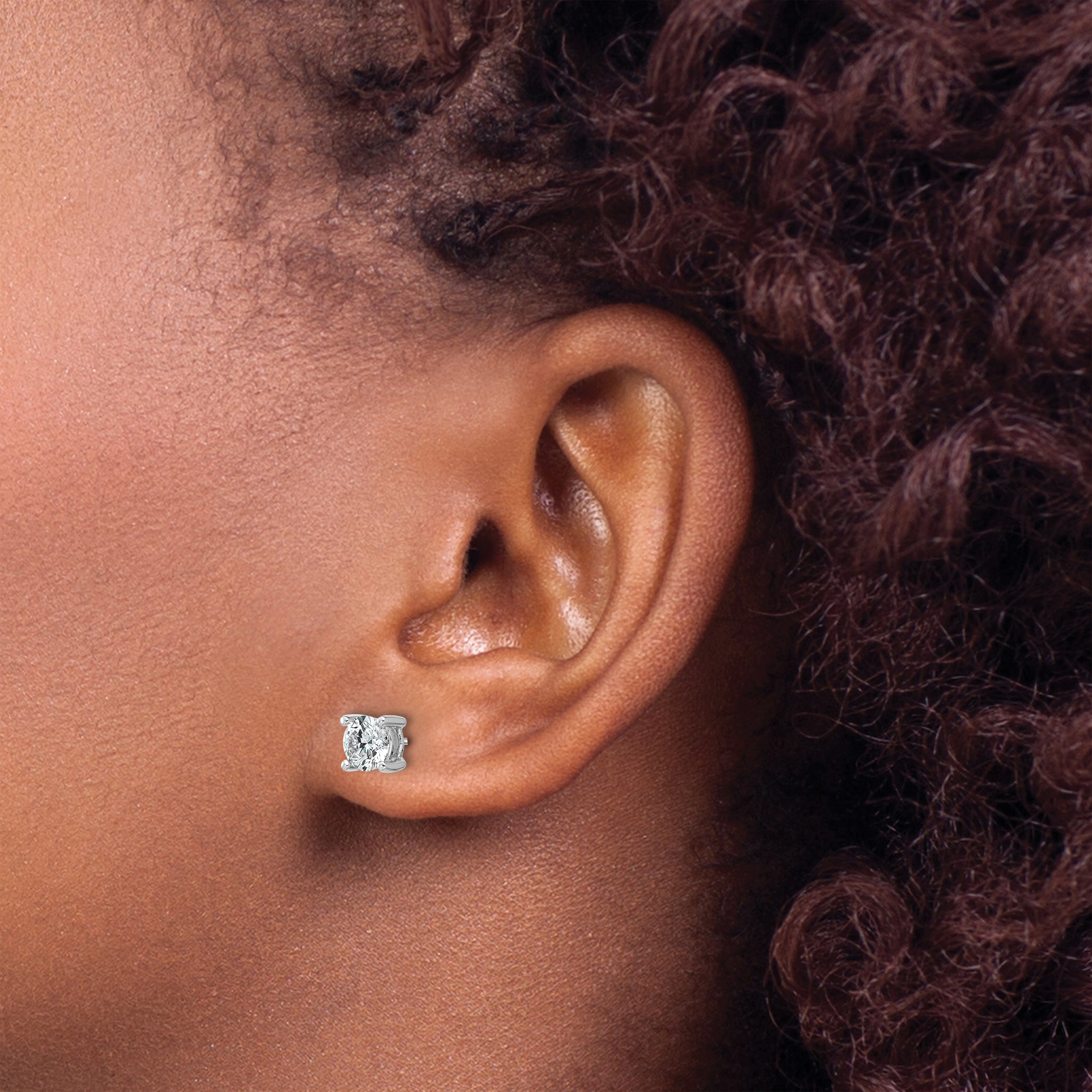14K White Gold 1 Ctw Lab Grown Diamond Vs+ F+ Round 4 Prong Heavy Wt. Screwback Stud Earrings
