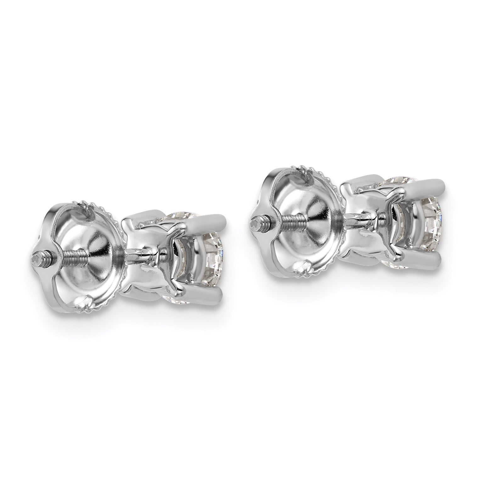 14K White Gold 1 Ctw Lab Grown Diamond Vs+ F+ Round 4 Prong Heavy Wt. Screwback Stud Earrings