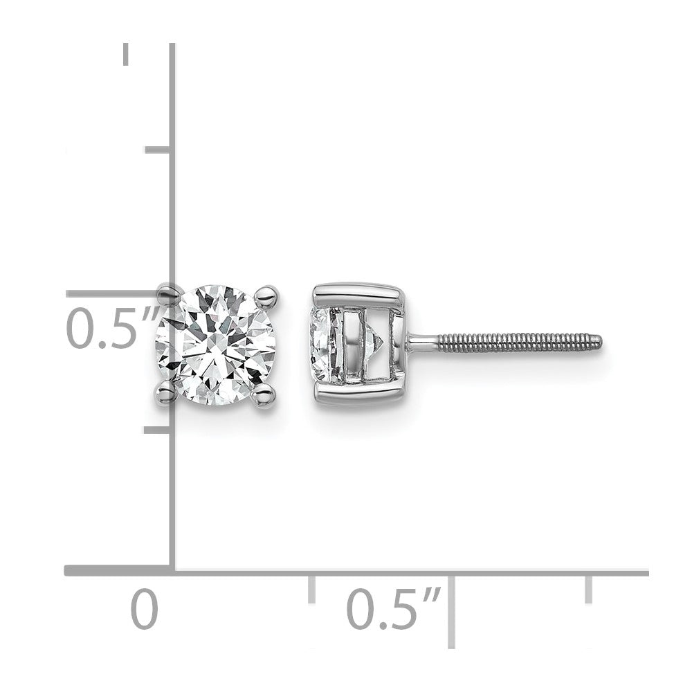 14k White Gold 1 Ct. Lab Grown Diamond VS/SI+ G+ Round Four Prong Screwback Stud Post Earrings