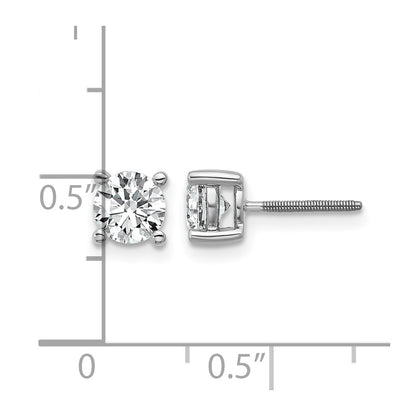 14k White Gold 1 Ct. Lab Grown Diamond VS/SI+ G+ Round Four Prong Screwback Stud Post Earrings
