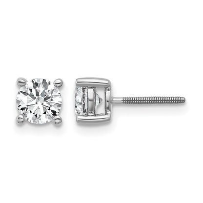 14K White Gold 1 Ctw Certified Lab Grown Diamond Vs+ F+ Round 4 Prong Heavy Wt. Screwback Stud Earrings