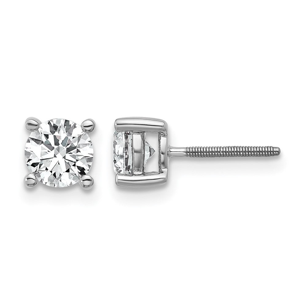 14k White Gold 1 ctw Certified Lab Grown Diamond VS/SI+ G+ Round 4 Prong Heavy Wt. Screwback Stud Earrings