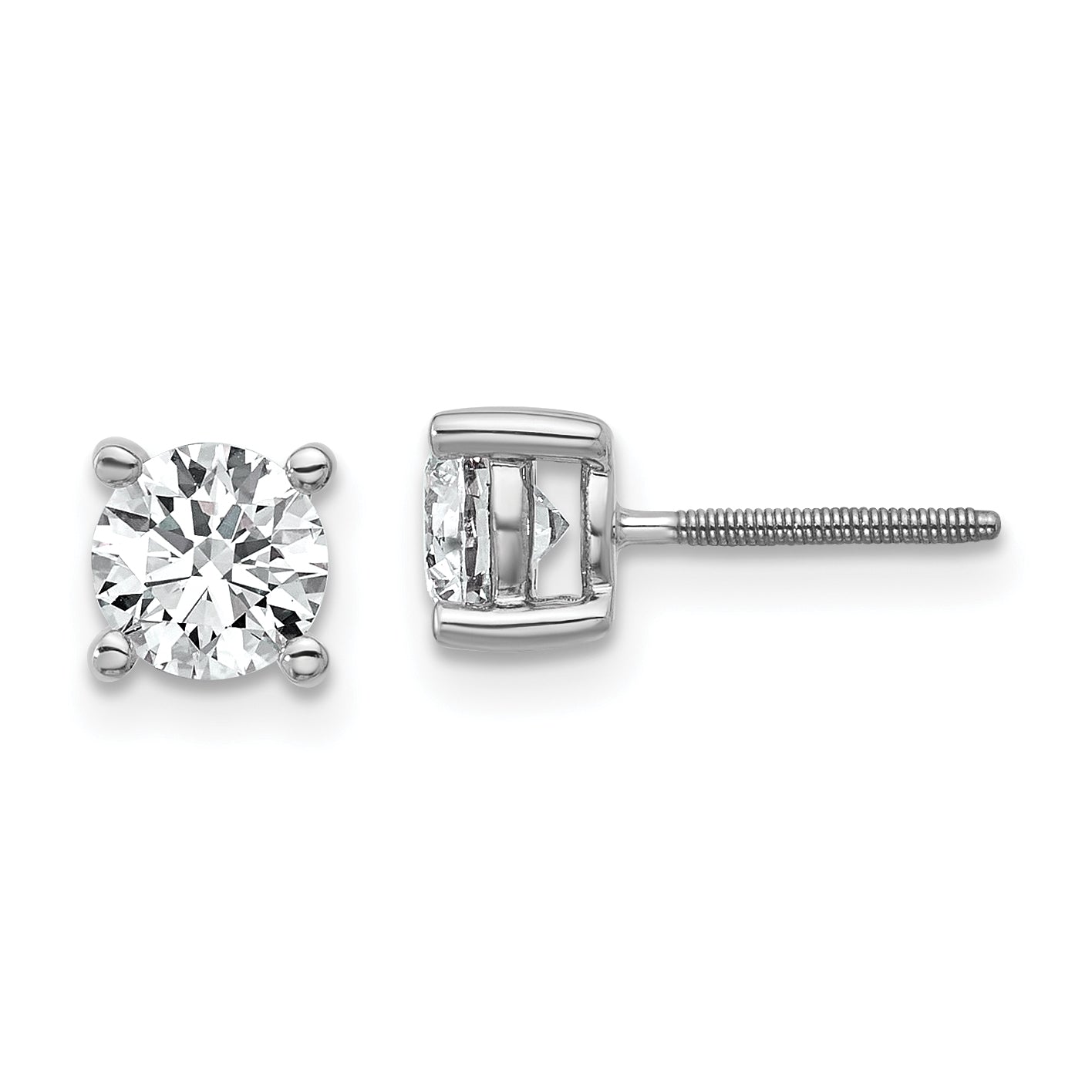 14K White Gold 1 Ctw Lab Grown Diamond Vs+ F+ Round 4 Prong Heavy Wt. Screwback Stud Earrings