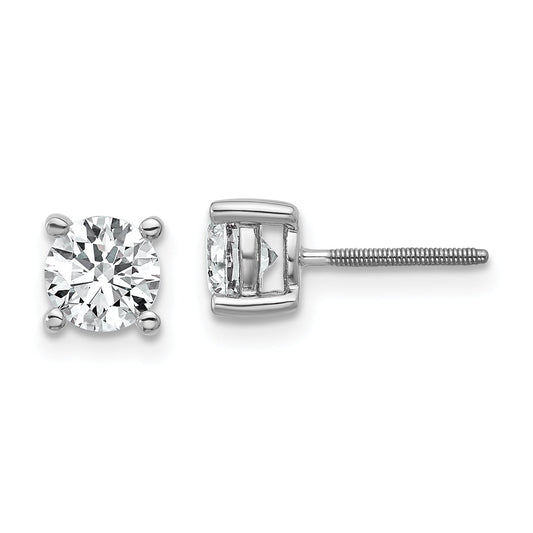 14K White Gold 1 Ctw Lab Grown Diamond Vs+ F+ Round 4 Prong Heavy Wt. Screwback Stud Earrings