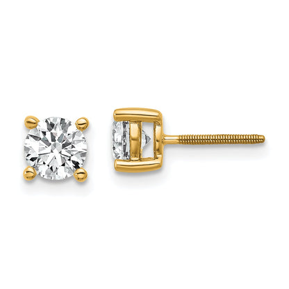 14K Yellow Gold 1 Ctw Certified Lab Grown Diamond Vs+ F+ Round 4 Prong Heavy Wt. Screwback Stud Earrings