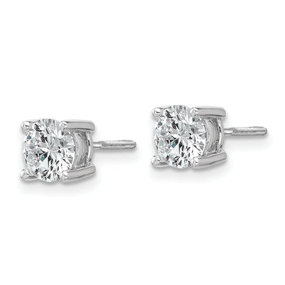 14K White Gold 1 1/2 Ctw Lab Grown Diamond Vs+ F+ Round 4 Prong Heavy Wt. Screwback Stud Earrings