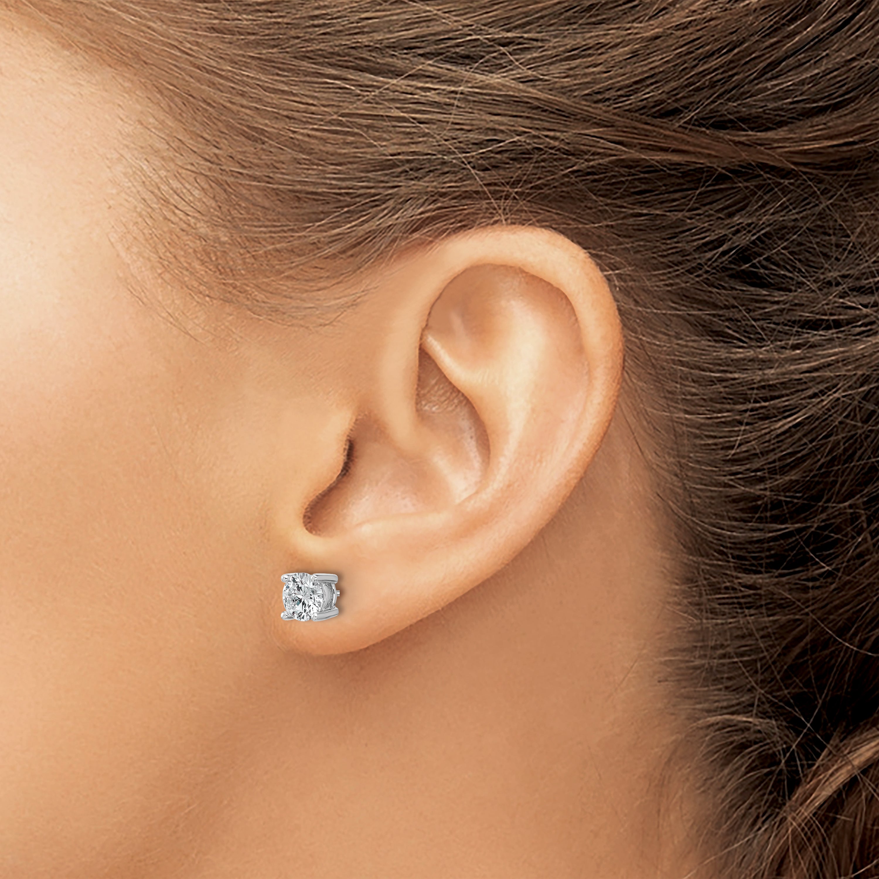 14K White Gold 1 1/2 Ctw Lab Grown Diamond Vs+ F+ Round 4 Prong Heavy Wt. Screwback Stud Earrings