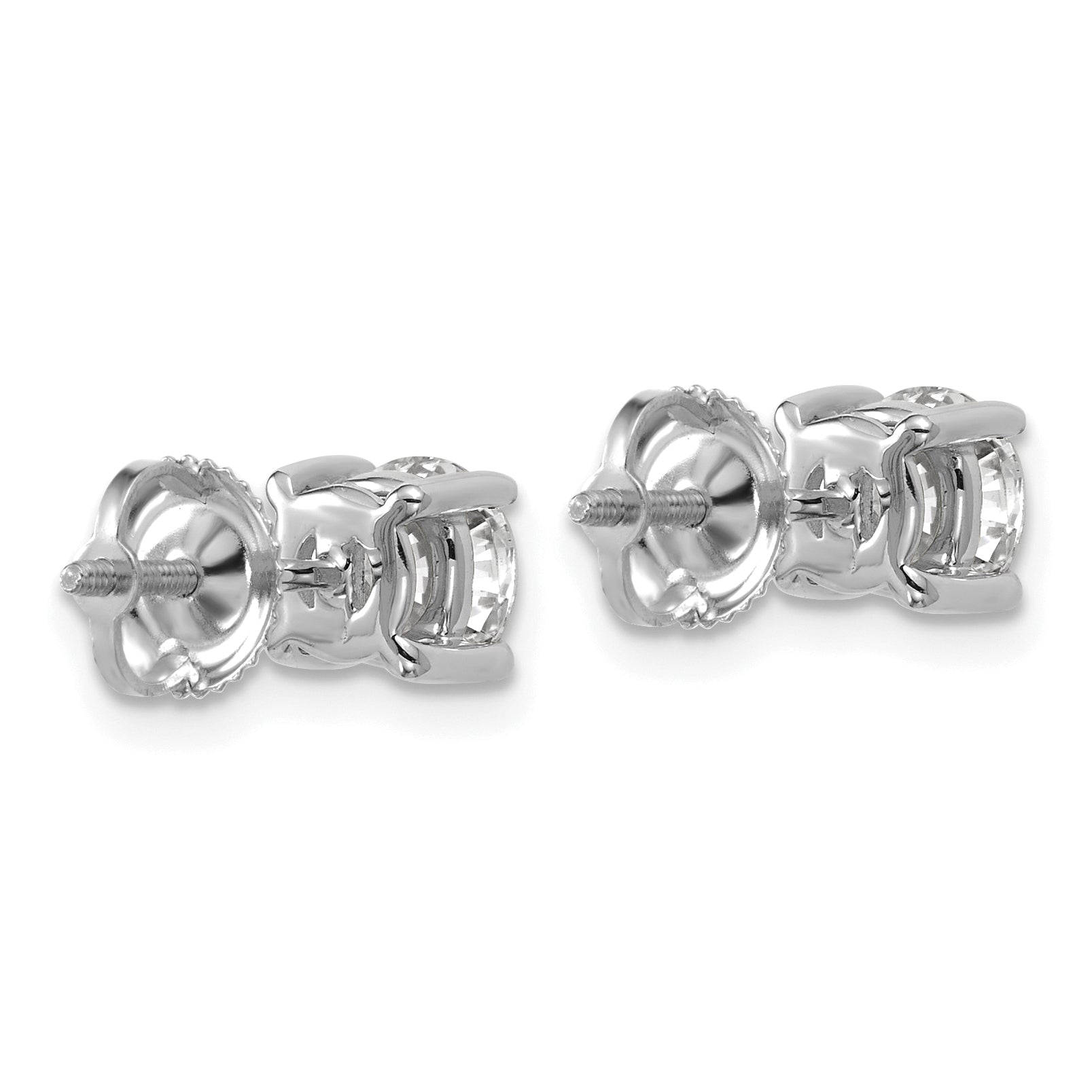 14K White Gold 1 1/2 Ctw Lab Grown Diamond Vs+ F+ Round 4 Prong Heavy Wt. Screwback Stud Earrings
