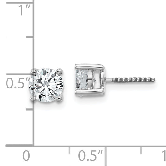 14K White Gold 1 1/2 Ctw Lab Grown Diamond Vs+ F+ Round 4 Prong Heavy Wt. Screwback Stud Earrings