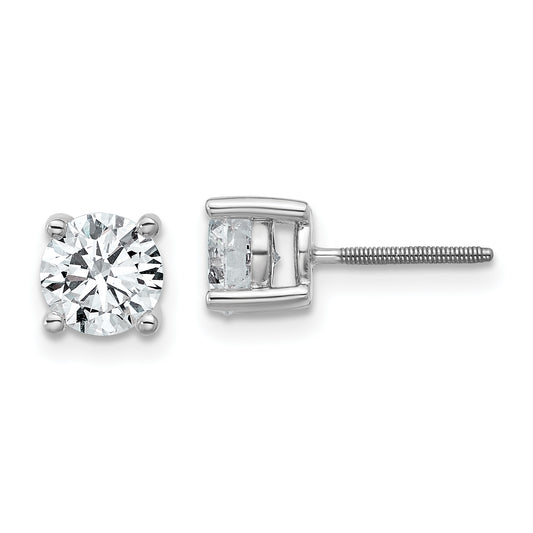 14k White Gold 1 1/2 ctw Certified Lab Grown Diamond VS/SI+ G+ Round 4 Prong Heavy Wt. Screwback Stud Earrings
