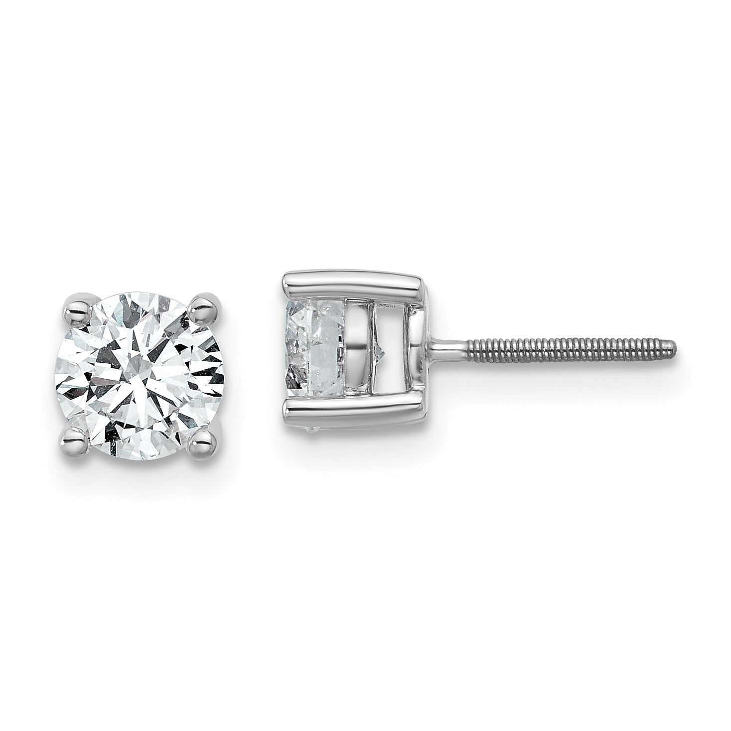 14K White Gold 1 1/2 Ctw Lab Grown Diamond Vs+ F+ Round 4 Prong Heavy Wt. Screwback Stud Earrings