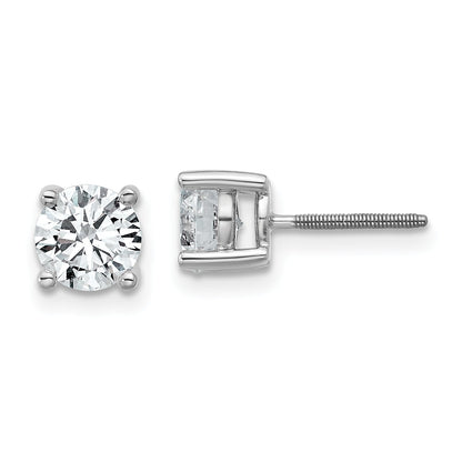 14K White Gold 1 1/2 Ctw Lab Grown Diamond Vs+ F+ Round 4 Prong Heavy Wt. Screwback Stud Earrings