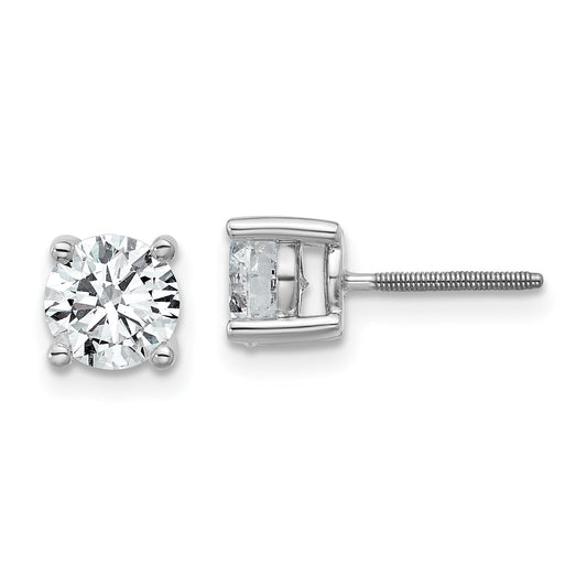 14K White Gold 1 1/2 Ctw Lab Grown Diamond Vs+ F+ Round 4 Prong Heavy Wt. Screwback Stud Earrings