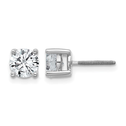 14K White Gold 1 1/2 Ctw Certified Lab Grown Diamond Vs+ F+ Round 4 Prong Heavy Wt. Screwback Stud Earrings