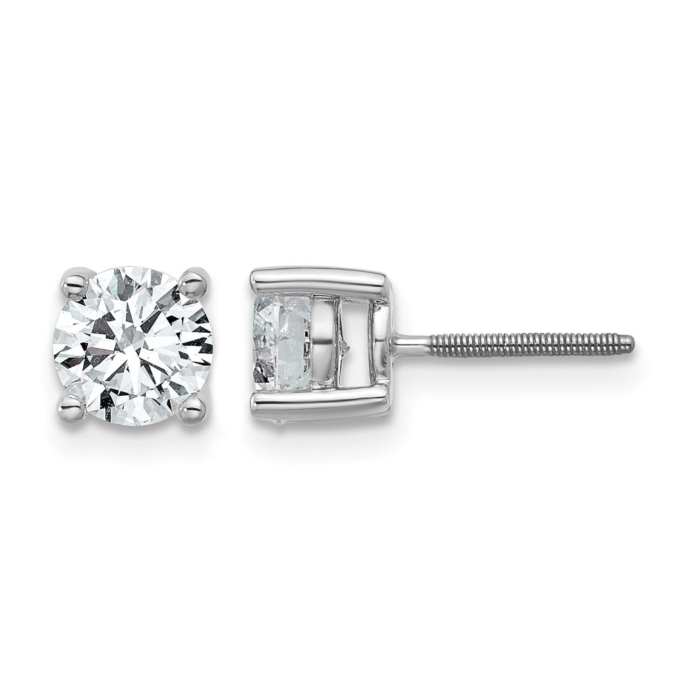 14k White Gold 1 1/2 ctw Certified Lab Grown Diamond VS/SI+ G+ Round 4 Prong Heavy Wt. Screwback Stud Earrings