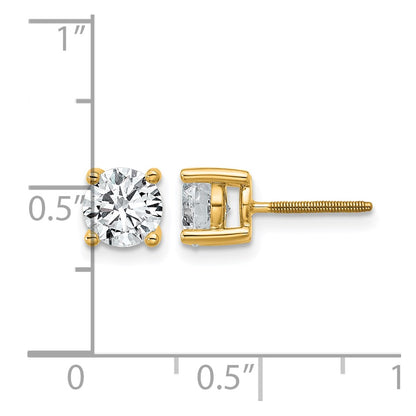 14k Yellow Gold 1 1/2 ctw Certified Lab Grown Diamond VS/SI+ G+ Round 4 Prong Heavy Wt. Screwback Stud Earrings