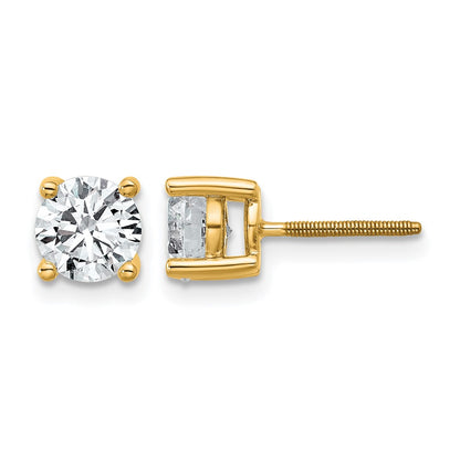 14k Yellow Gold 1 1/2 ctw Certified Lab Grown Diamond VS/SI+ G+ Round 4 Prong Heavy Wt. Screwback Stud Earrings