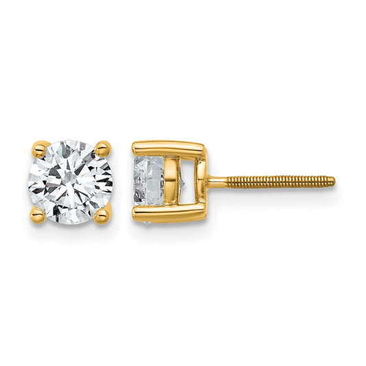 14K Yellow Gold 1 1/2 Ctw Lab Grown Diamond Vs+ F+ Round 4 Prong Heavy Wt. Screwback Stud Earrings