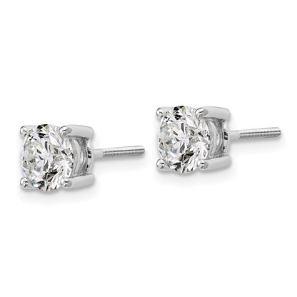 14K White Gold 2 Ctw Lab Grown Diamond Vs+ F+ Round 4 Prong Heavy Wt. Screwback Stud Earrings