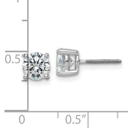 14K White Gold 2 Ctw Lab Grown Diamond Vs+ F+ Round 4 Prong Heavy Wt. Screwback Stud Earrings