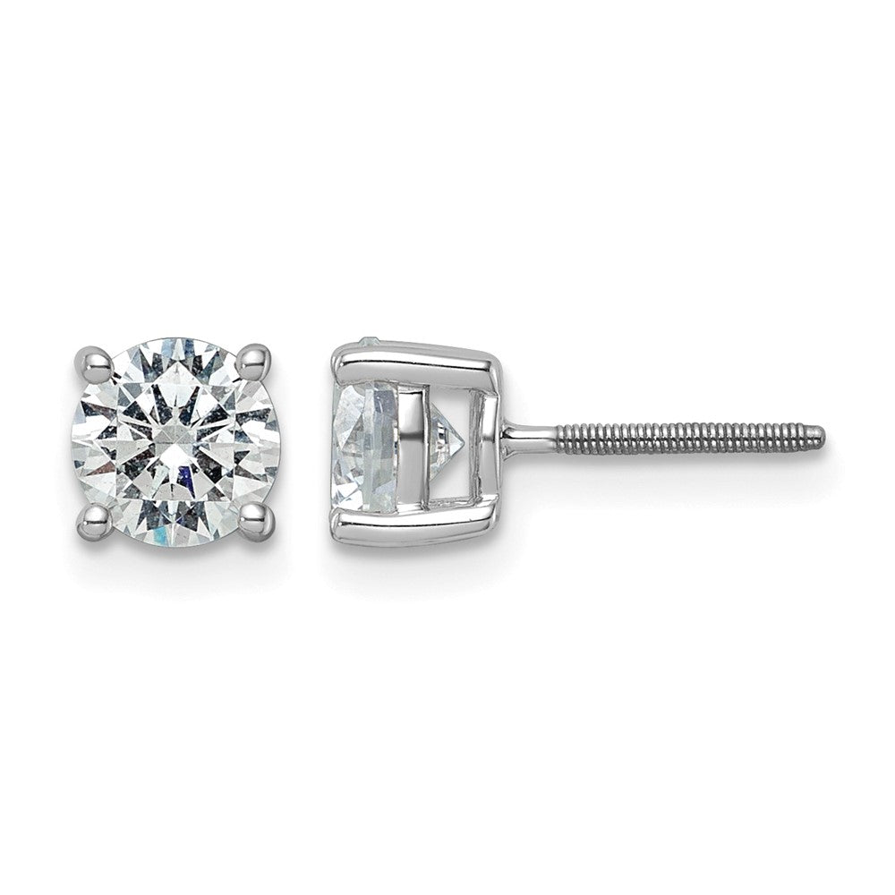 14k White Gold 2 ctw Lab Grown Diamond VS/SI+ G+ Round 4 Prong Heavy Wt. Screwback Stud Earrings