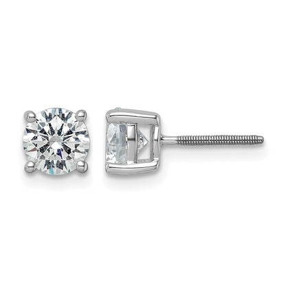 14k White Gold 2 ctw Lab Grown Diamond VS/SI+ G+ Round 4 Prong Heavy Wt. Screwback Stud Earrings