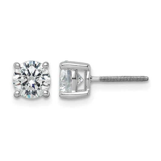 14K White Gold 2 Ctw Lab Grown Diamond Vs+ F+ Round 4 Prong Heavy Wt. Screwback Stud Earrings