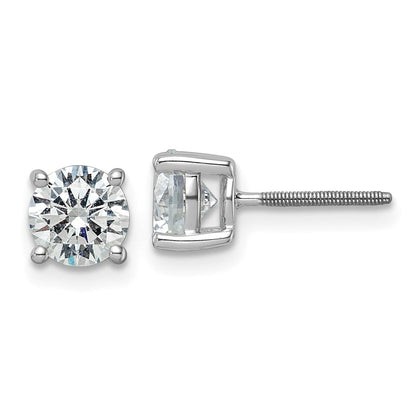 14K White Gold 2 Ctw Lab Grown Diamond Vs+ F+ Round 4 Prong Heavy Wt. Screwback Stud Earrings