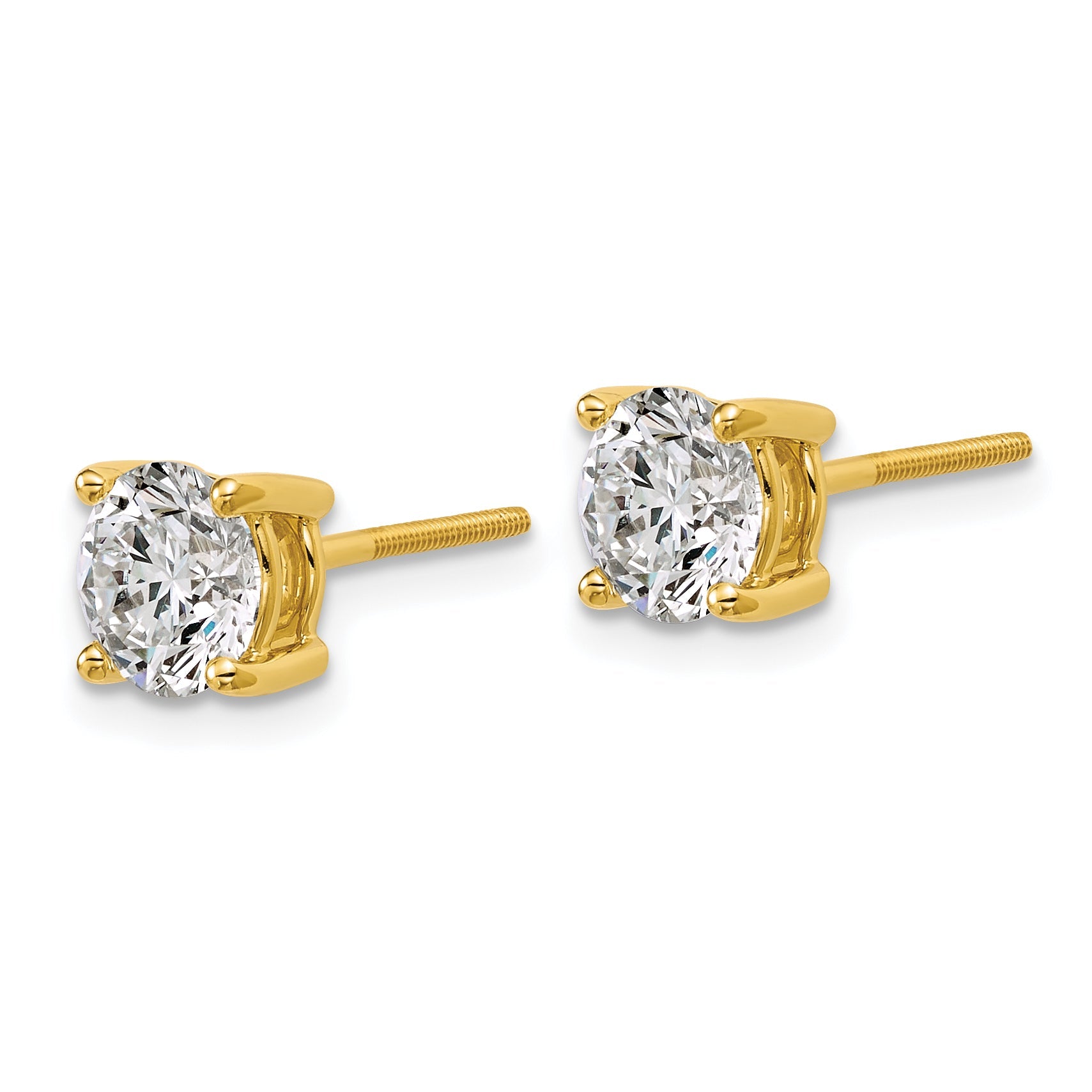 14K Yellow Gold 2 Ctw Certified Lab Grown Diamond Vs+ F+ Round 4 Prong Heavy Wt. Screwback Stud Earrings