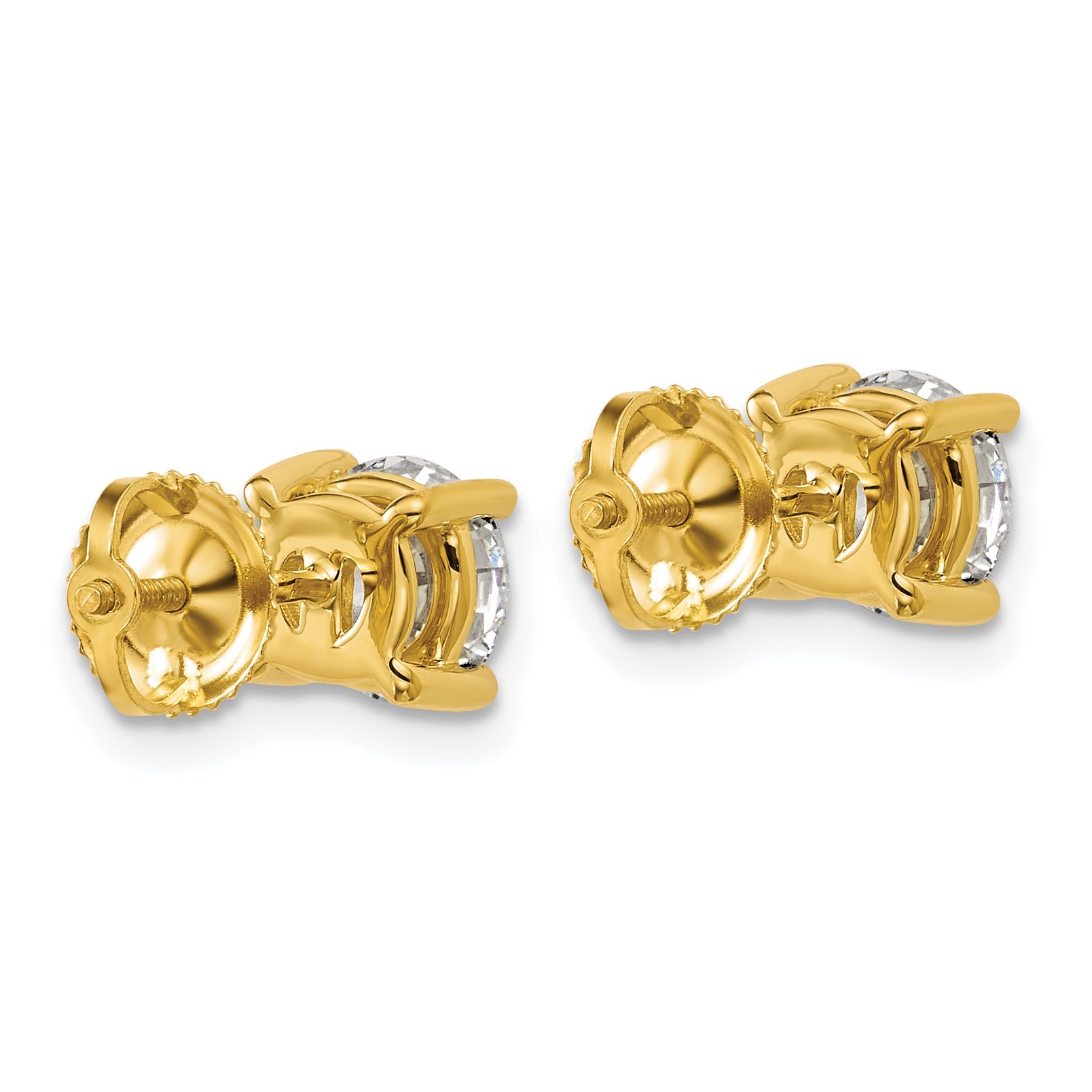 14K Yellow Gold 2 Ctw Certified Lab Grown Diamond Vs+ F+ Round 4 Prong Heavy Wt. Screwback Stud Earrings