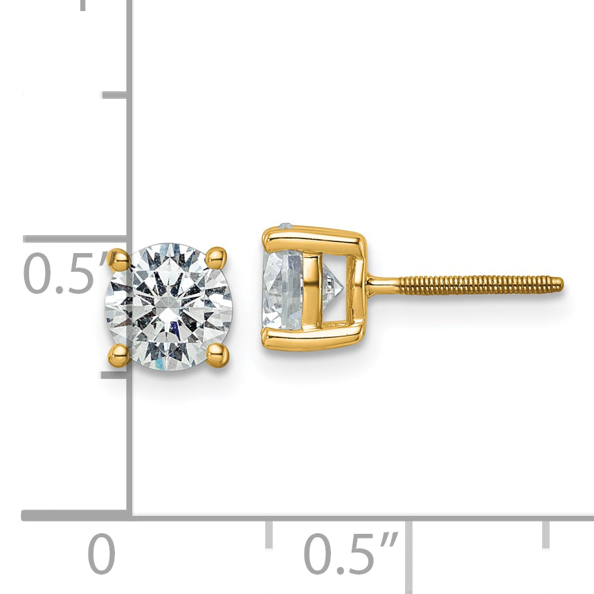 14K Yellow Gold 2 Ctw Certified Lab Grown Diamond Vs+ F+ Round 4 Prong Heavy Wt. Screwback Stud Earrings