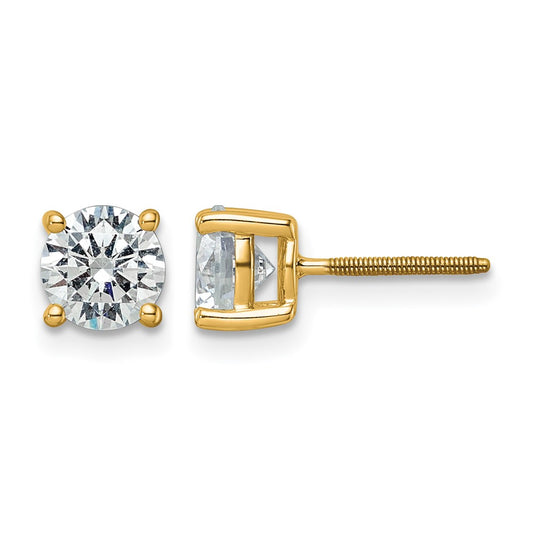 14K Yellow Gold 2 Ctw Certified Lab Grown Diamond Vs+ F+ Round 4 Prong Heavy Wt. Screwback Stud Earrings