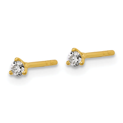 14K Yellow Gold 1/10 Ctw Lab Grown Diamond Vs+ F+ Round 3 Prong Heavy Wt. Stud Earrings